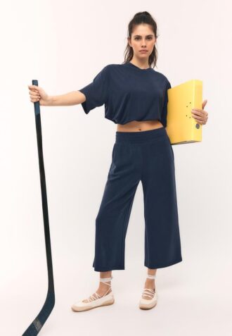 Pantaloni Culotte cu textură moale