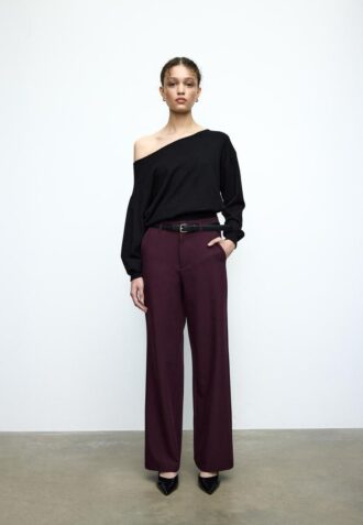 Pantaloni eleganți, drepți, cu croi fluid, cu curea