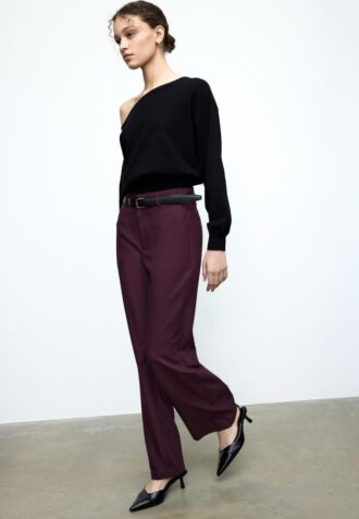 Pantaloni eleganți, drepți, cu croi fluid, cu curea