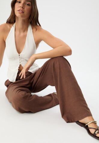 Pantaloni fluizi cu efect de in
