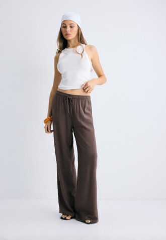 Pantaloni fluizi cu efect de in