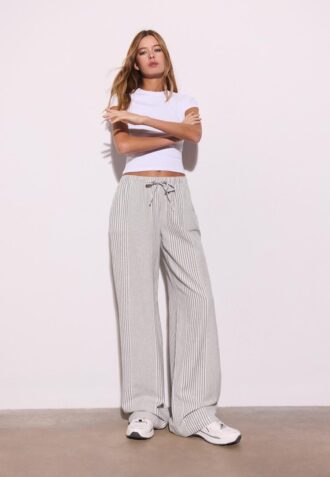 Pantaloni fluizi din amestec de in cu dungi Pantaloni fluizi din amestec de in cu dungi