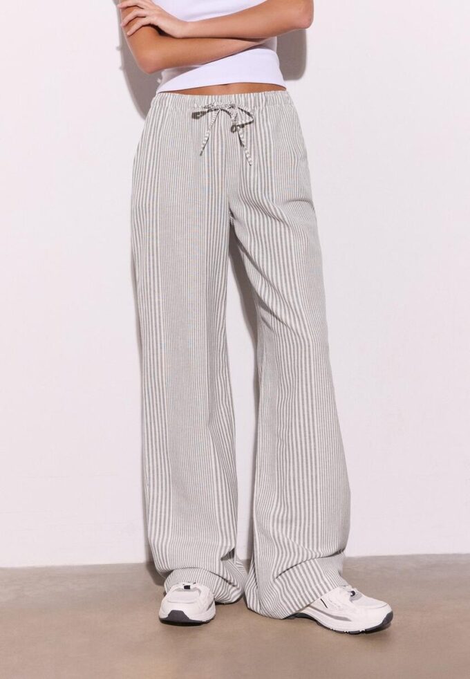 Pantaloni fluizi din amestec de in cu dungi Pantaloni fluizi din amestec de in cu dungi