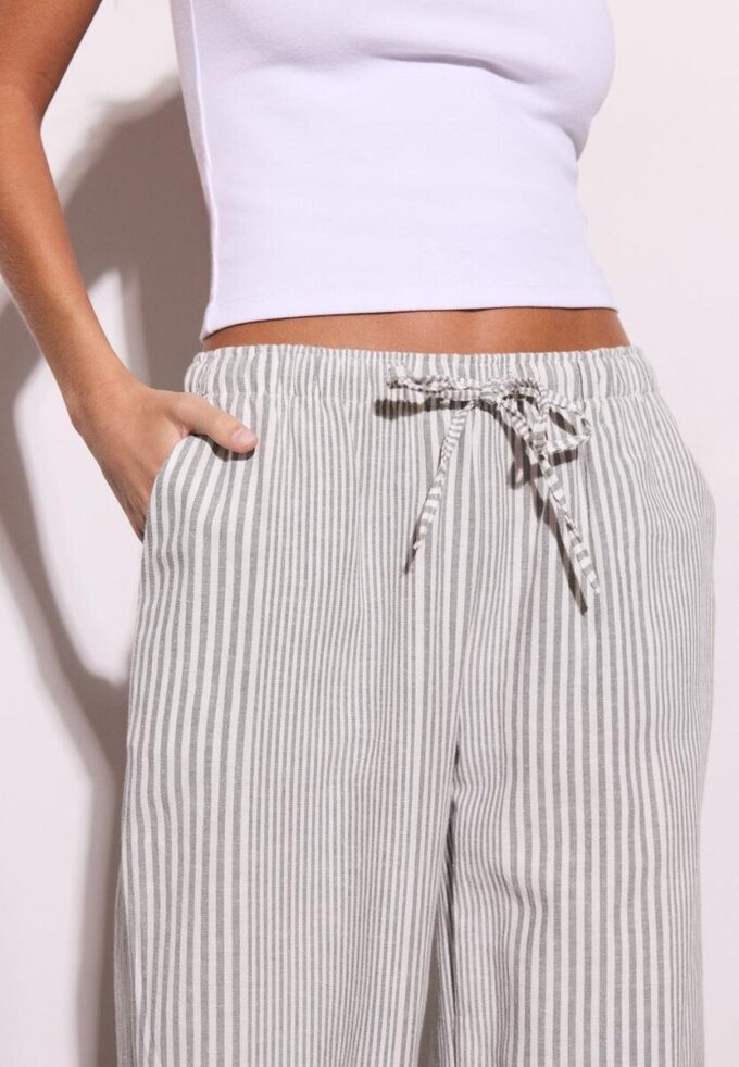 Pantaloni fluizi din amestec de in cu dungi Pantaloni fluizi din amestec de in cu dungi