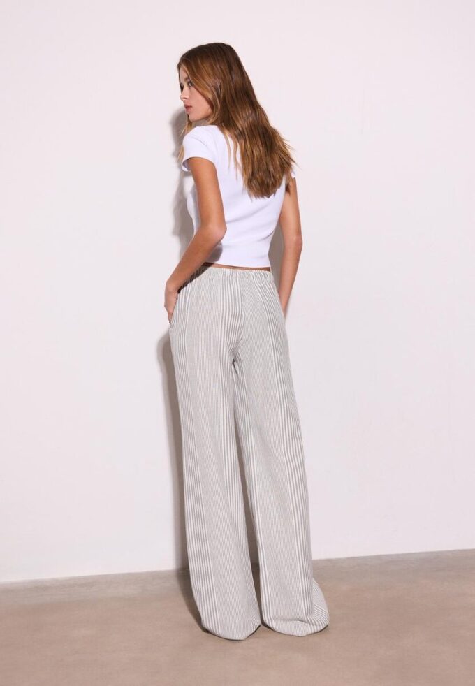 Pantaloni fluizi din amestec de in cu dungi Pantaloni fluizi din amestec de in cu dungi