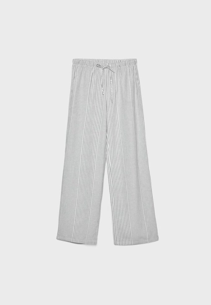 Pantaloni fluizi din amestec de in cu dungi Pantaloni fluizi din amestec de in cu dungi