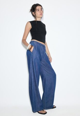 Pantaloni fluizi din denim cu șnur
