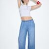 Pantaloni fluizi din denim cu șnur