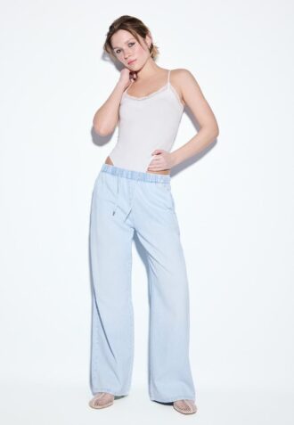Pantaloni fluizi din denim cu șnur Pantaloni fluizi din denim cu șnur