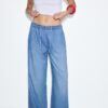Pantaloni fluizi din denim cu șnur