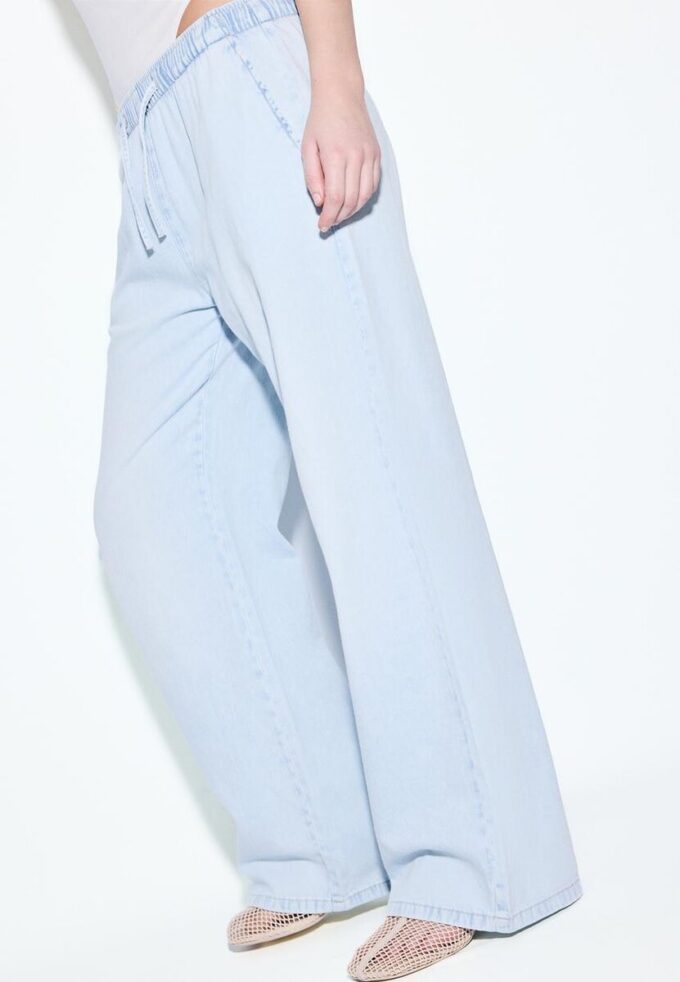 Pantaloni fluizi din denim cu șnur Pantaloni fluizi din denim cu șnur