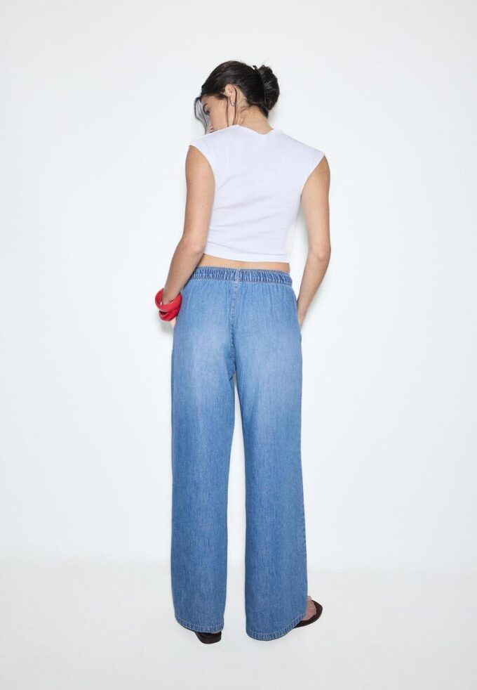 Pantaloni fluizi din denim cu șnur