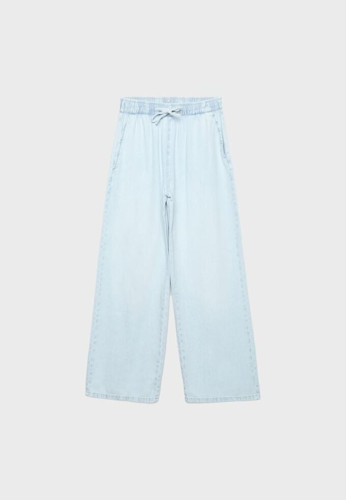 Pantaloni fluizi din denim cu șnur Pantaloni fluizi din denim cu șnur
