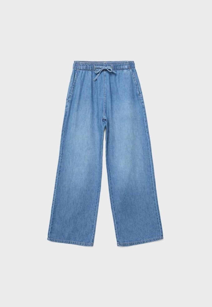 Pantaloni fluizi din denim cu șnur