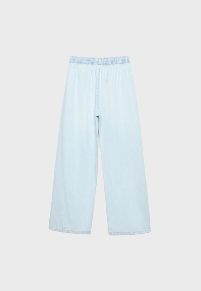 Pantaloni fluizi din denim cu șnur Pantaloni fluizi din denim cu șnur