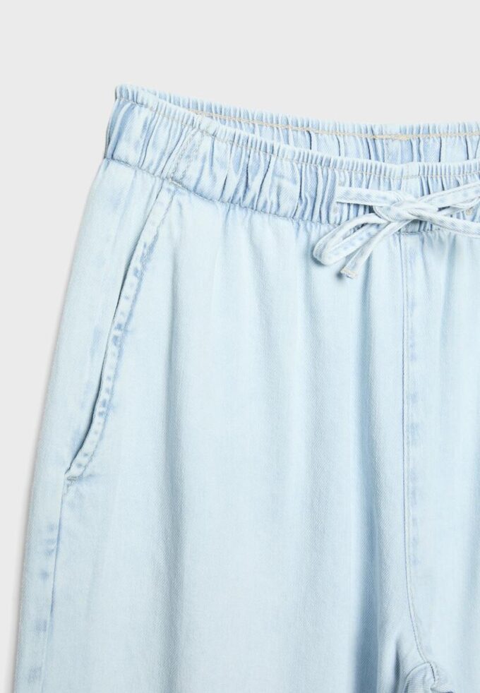 Pantaloni fluizi din denim cu șnur Pantaloni fluizi din denim cu șnur