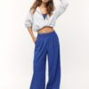 Pantaloni jogger palazzo cu talie elastică și textură Soft-Touch la atingere Pantaloni jogger palazzo cu talie elastică și textură Soft-Touch la atingere