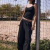 Pantaloni jogger palazzo cu talie elastică și textură Soft-Touch la atingere Pantaloni jogger palazzo cu talie elastică și textură Soft-Touch la atingere