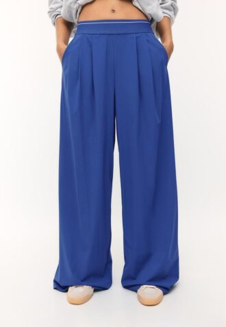 Pantaloni jogger palazzo cu talie elastică și textură Soft-Touch la atingere