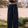 Pantaloni jogger palazzo cu talie elastică și textură Soft-Touch la atingere Pantaloni jogger palazzo cu talie elastică și textură Soft-Touch la atingere