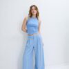 Pantaloni rustici cu croi Wide Leg și nasturi reglabili