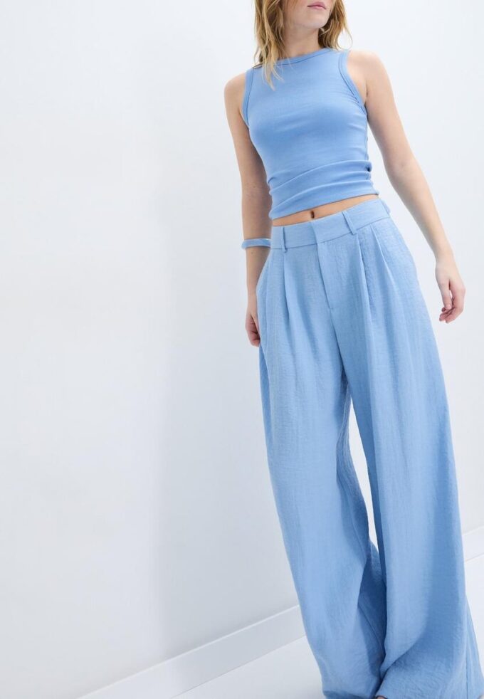 Pantaloni rustici cu croi Wide Leg și nasturi reglabili