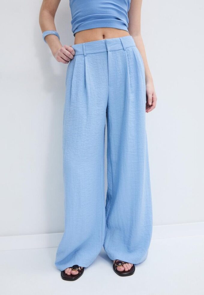 Pantaloni rustici cu croi Wide Leg și nasturi reglabili