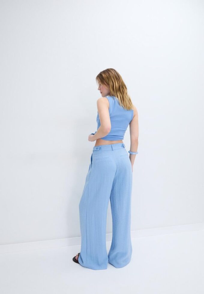 Pantaloni rustici cu croi Wide Leg și nasturi reglabili