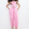 Pantaloni sarouel cu efect de in Pantaloni sarouel cu efect de in