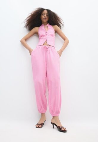 Pantaloni sarouel cu efect de in