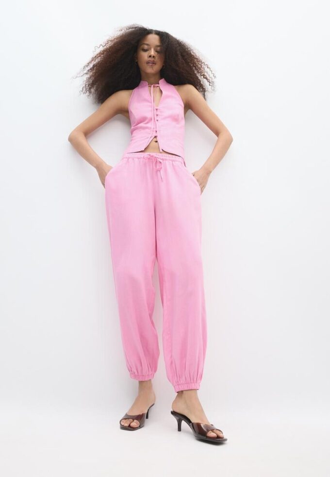 Pantaloni sarouel cu efect de in Pantaloni sarouel cu efect de in