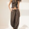 Pantaloni sarouel cu efect de in