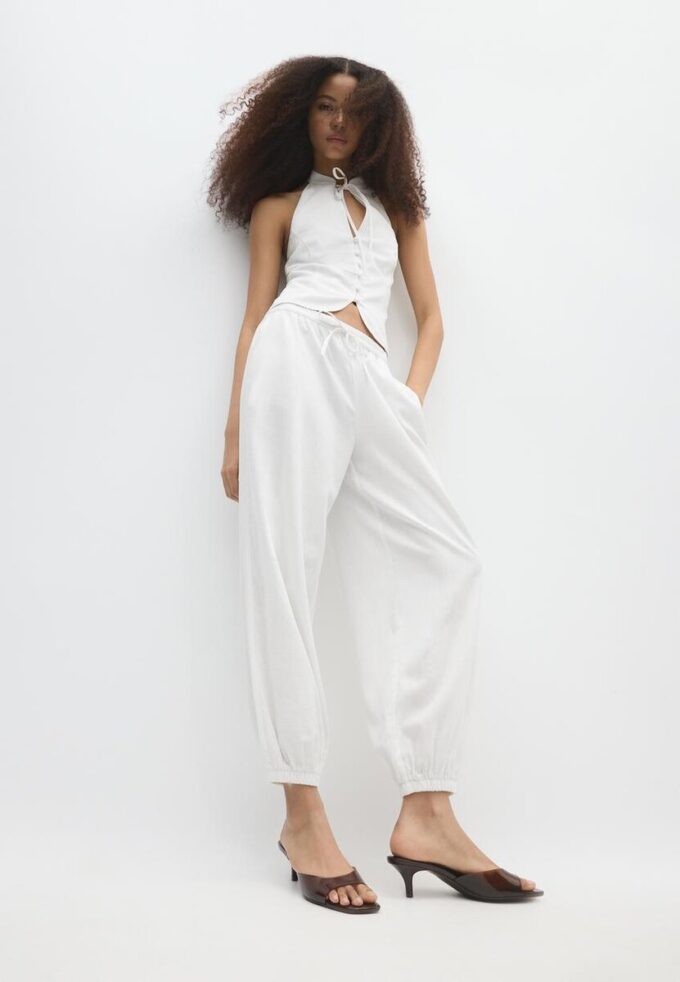 Pantaloni sarouel cu efect de in Pantaloni sarouel cu efect de in