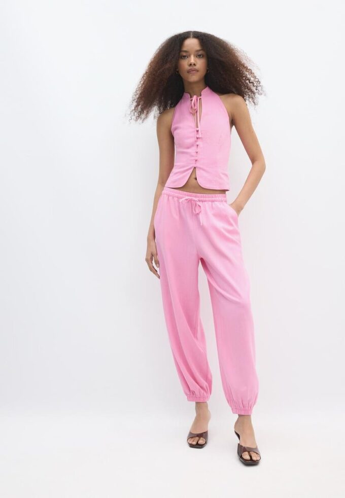 Pantaloni sarouel cu efect de in Pantaloni sarouel cu efect de in
