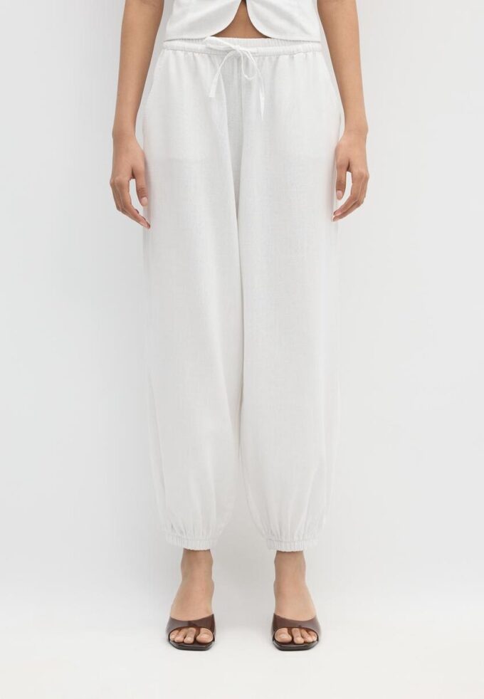 Pantaloni sarouel cu efect de in Pantaloni sarouel cu efect de in