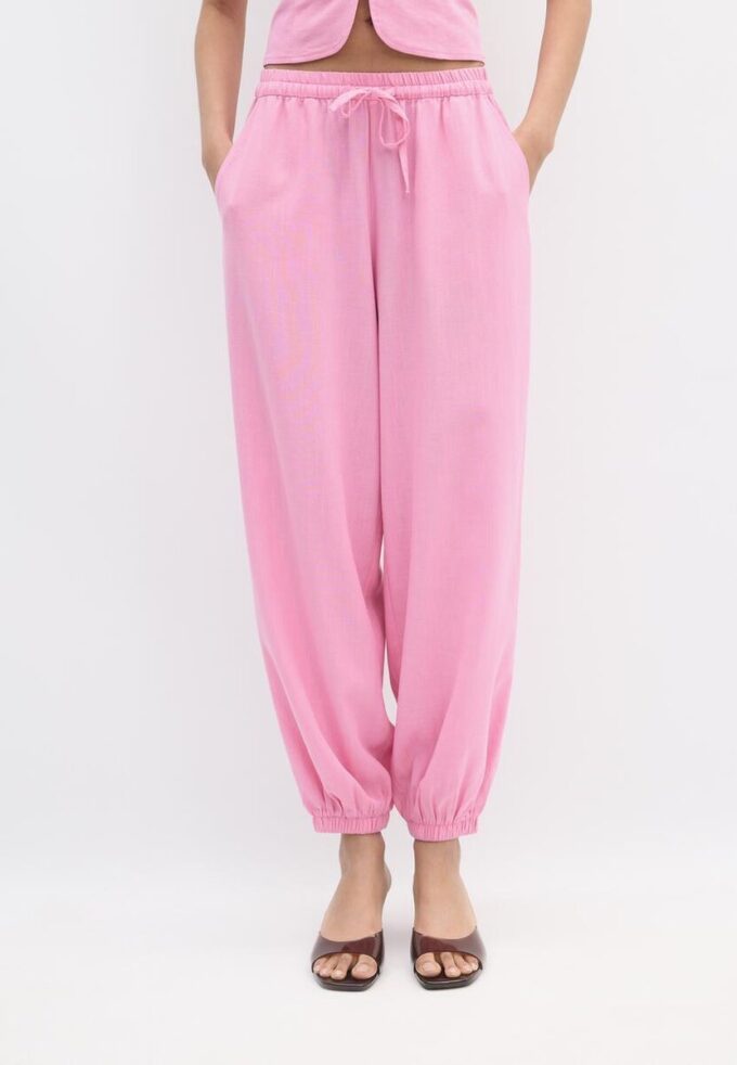 Pantaloni sarouel cu efect de in Pantaloni sarouel cu efect de in