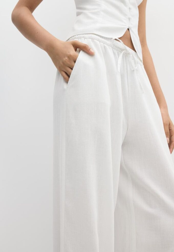 Pantaloni sarouel cu efect de in Pantaloni sarouel cu efect de in