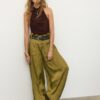 Pantaloni sarouel din satin cu curea Pantaloni sarouel din satin cu curea