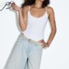 Pantaloni scurți de denim cu curea Pantaloni scurți de denim cu curea