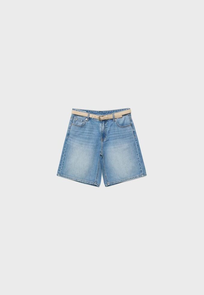 Pantaloni scurți de denim cu curea Pantaloni scurți de denim cu curea