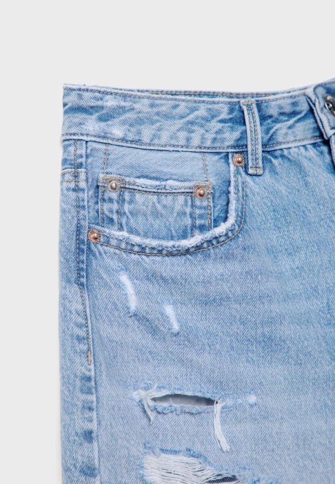 Pantaloni scurți din denim rupt D75 Pantaloni scurți din denim rupt D75