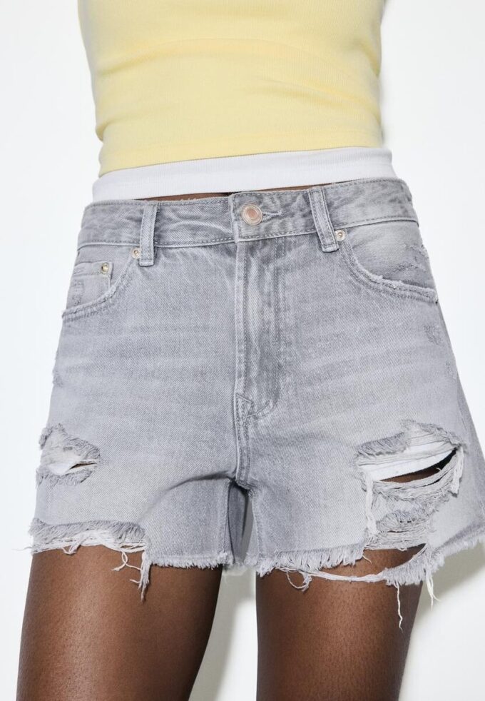 Pantaloni scurți din denim rupt D75 Pantaloni scurți din denim rupt D75