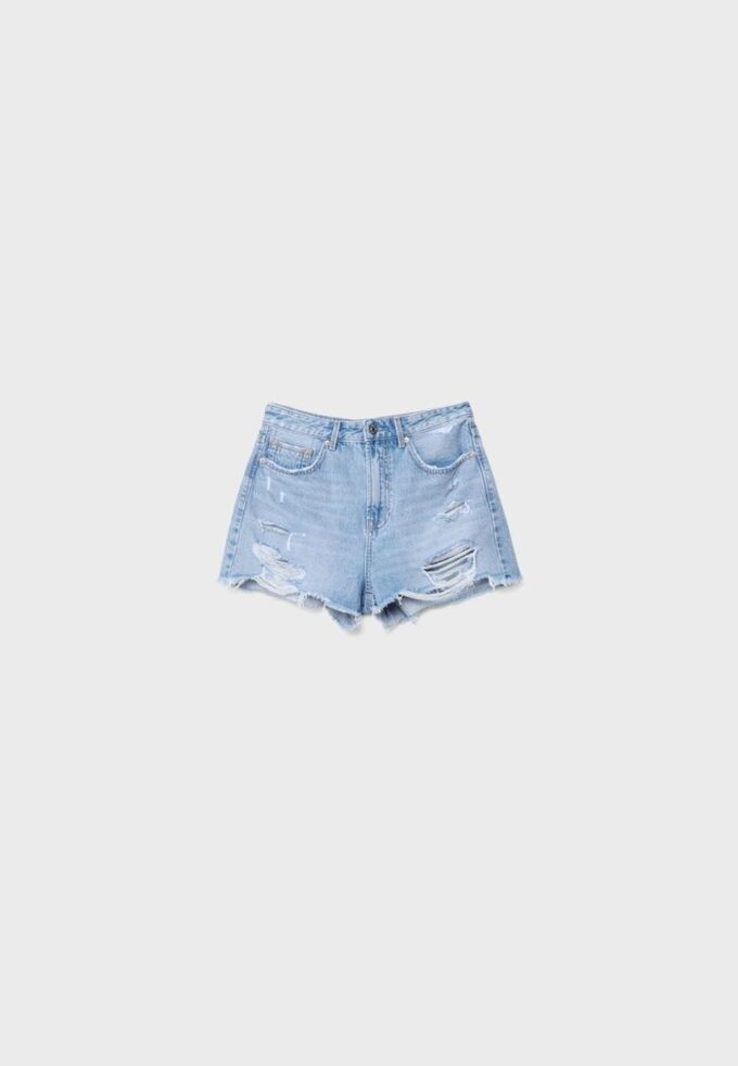 Pantaloni scurți din denim rupt D75 Pantaloni scurți din denim rupt D75