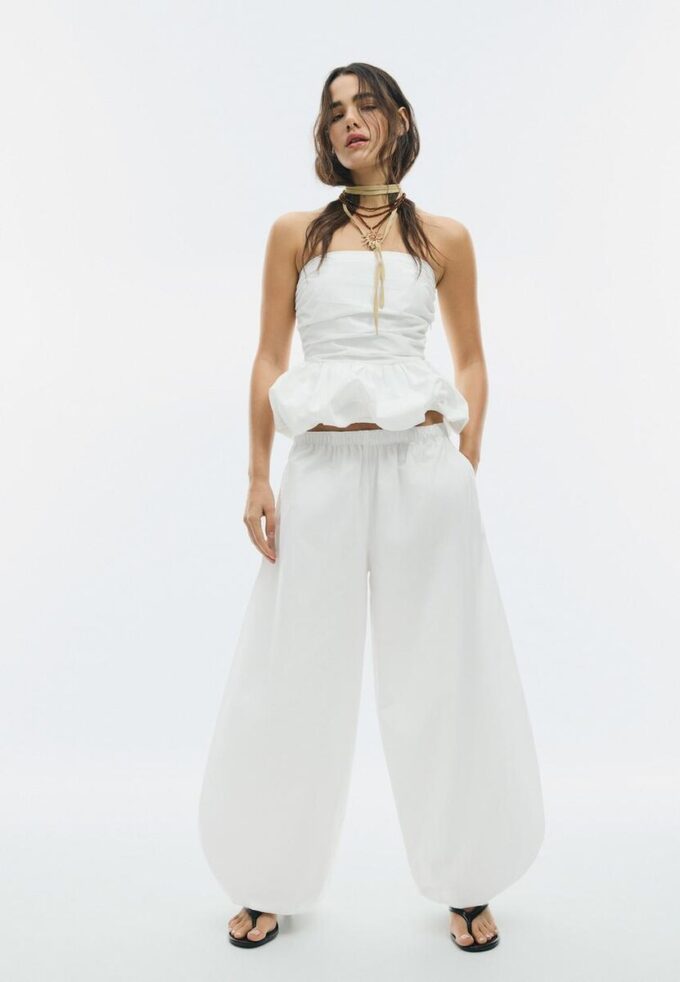 Pantaloni voluminoși din poplin Pantaloni voluminoși din poplin