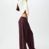Pantaloni wide leg din pluș cu detalii de bordură