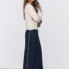 Pantaloni wide leg din pluș cu detalii de bordură