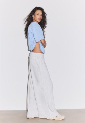 Pantaloni wide leg din pluș cu detalii de bordură