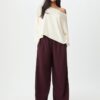 Pantaloni wide leg din pluș cu detalii de bordură