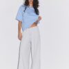 Pantaloni wide leg din pluș cu detalii de bordură