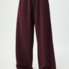 Pantaloni wide leg din pluș cu detalii de bordură